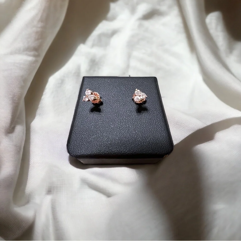 14K Rose Gold 1/3 CTW Natural Diamond Three-Stone Stud Earrings - Picture 7 of 9